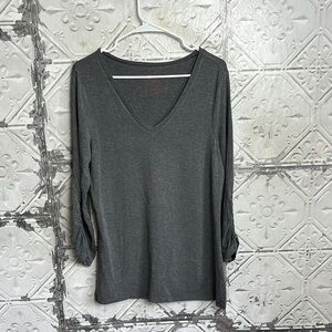 Hatley Gray vneck Ribbed Sleeve Blouse